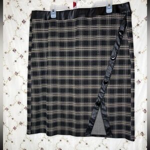 Cato Black and Gray Plaid Pencil Skirt with Button Accents